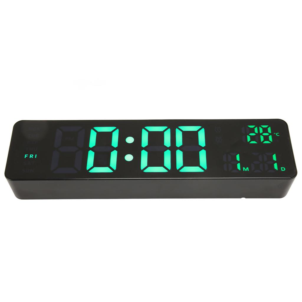 Digital Alarm Clock 10in 12/24H Temperature Display Battery Powered Quiet Green Backlit LED Clock