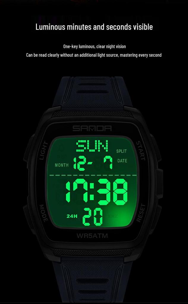 Sanda Men's Barrel Dual-Time Waterproof Sports Watch with Large Dial