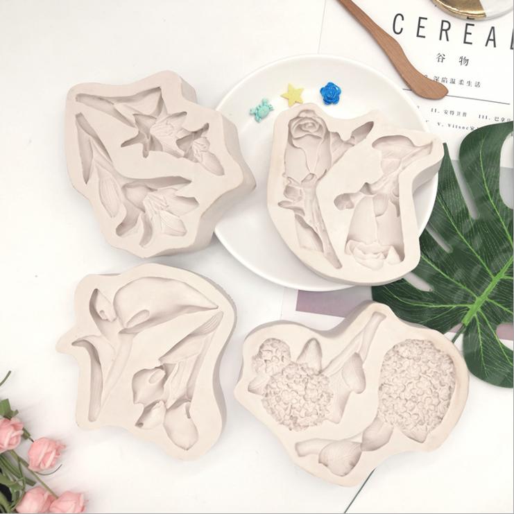 Lily Hydrangea Silicone Soap Mold Wax Candles Plaster Mold Home Kitchen Cake Baking Mold