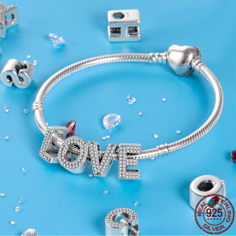 100% Real 925 Sterling Silver Letter Alphabet A-Z Charm Name Bead Fit  Bracelet Pendant Jewelry