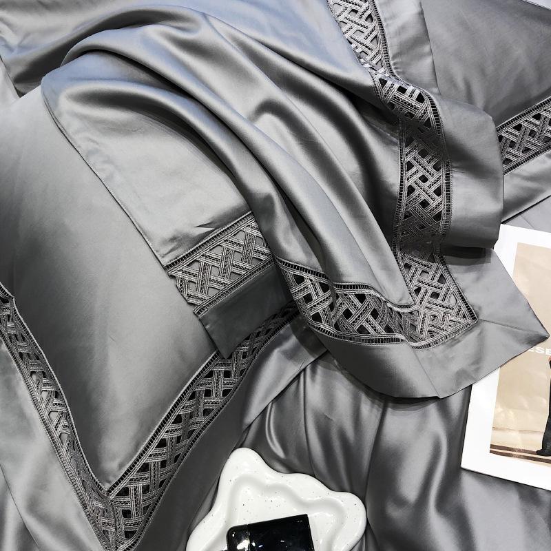 Set nordic din patru piese din bumbac pur, cu număr de 180 de fire, pentru a dormi gol, cearșaf de pat din bumbac cu capse lungi, cuvertură de pilota