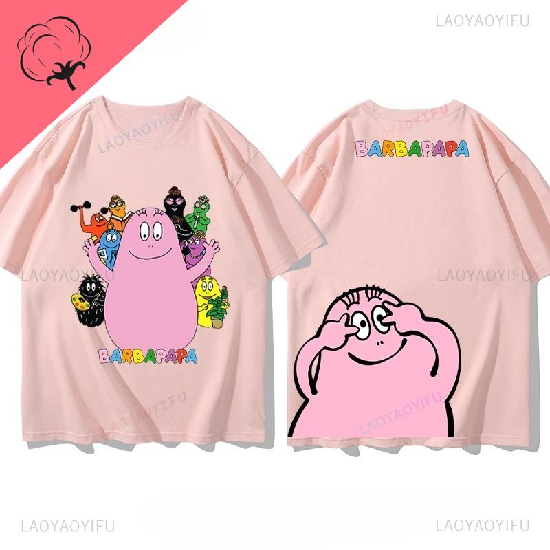 Famous Cartoons Barbapapa Double SidedPrinted T Shirt Casual Funny Kawaii Tops Boys Girls Aesthetic Teenager Outfits Graphic
