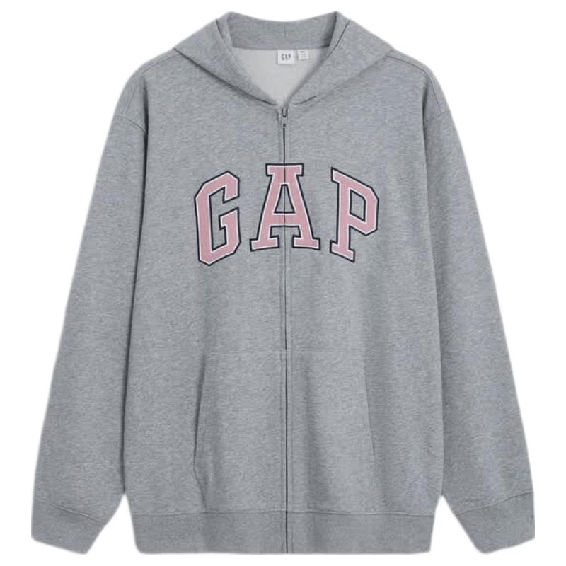GAP Unisex Logo Embroidered Loose Hooded Cardigan Sweatshirt