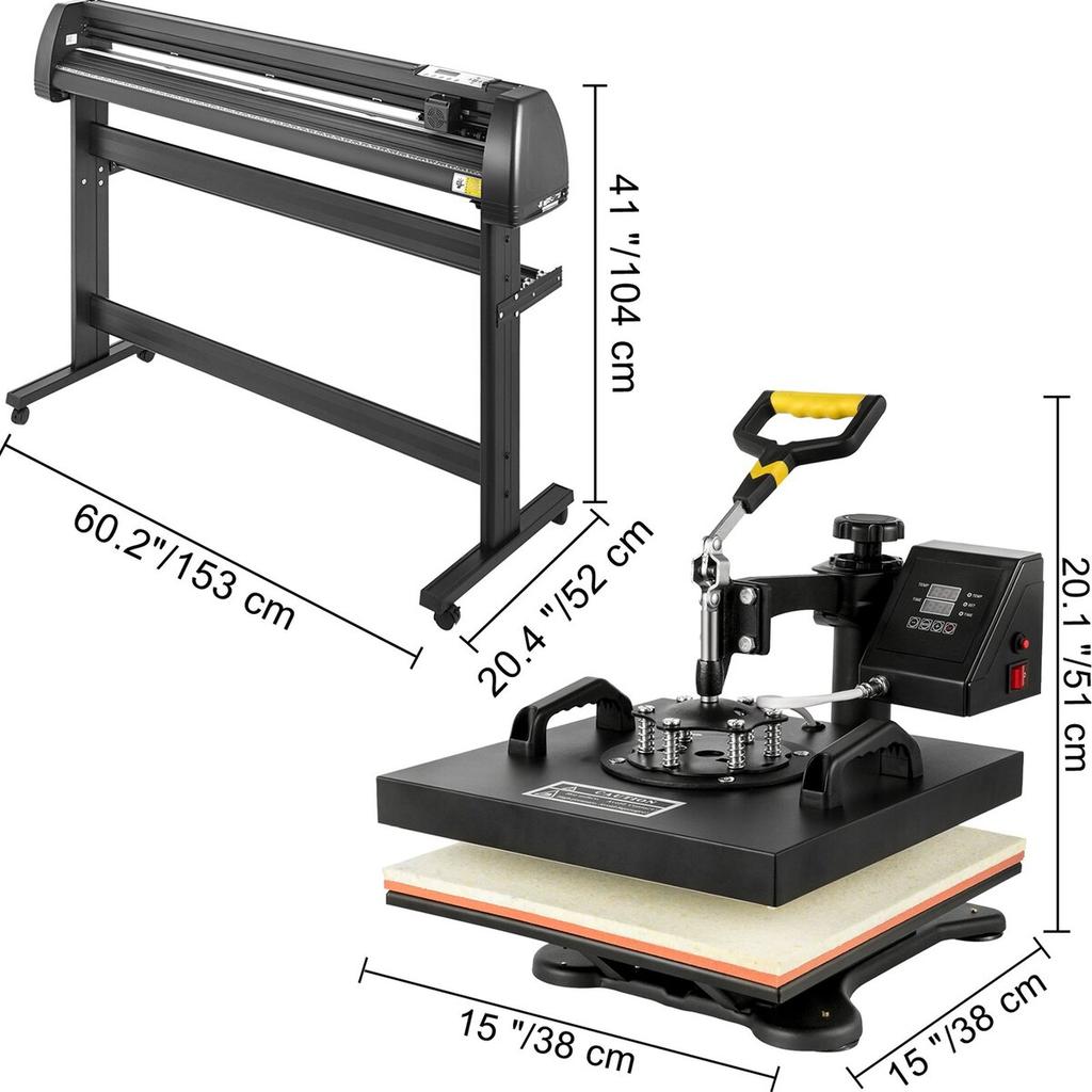 5-in-1 Heißpresse 15"x15" Transfer Kappe 53" Vinylschneider Plotter Schneiden 3 Klingen