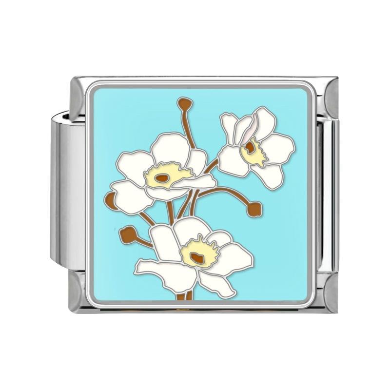 New Stainless Steel Italian Modular Charm Bracelet Diy Interchangeable Flower Pattern Charms Fashion Jewelry Women Daily Wear