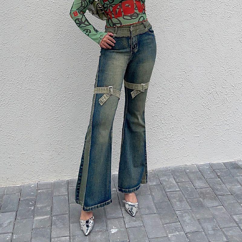 

Brother Nan Chubby American vintage Slightly Flared Jeans Women Plus size High Waist Slim fit Slimming Gyaru Mopping Trousers Picture Color XL