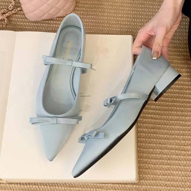 Fashion Elegant Pointed Toe Satin High Heels Women Sweet Butterfly-knot Brand Designer Shoes Fashion Comfortable Low Heel Dress Shoes