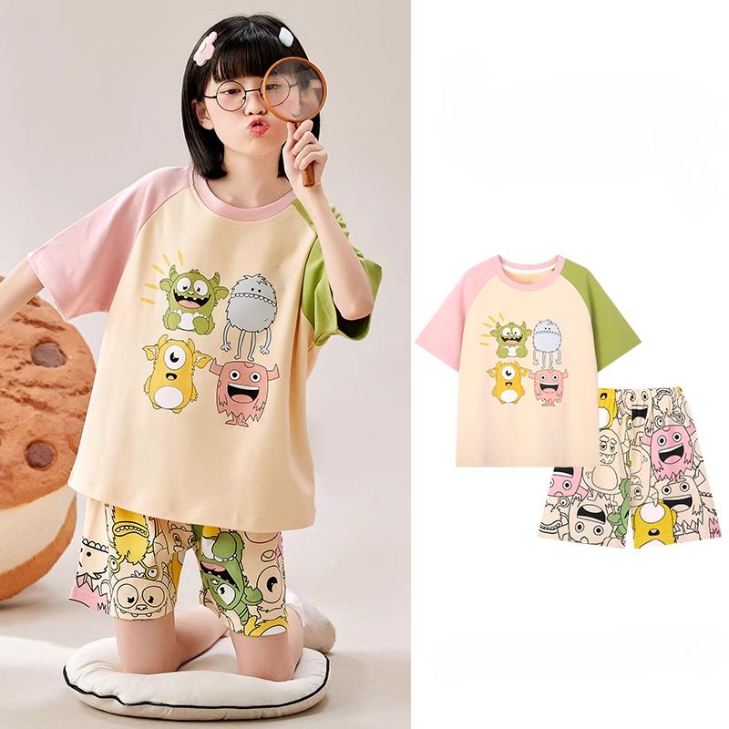2025 MINISO Modisches und niedliches Cartoon-Anime-Print Jungen- und Mädchen-Kurzarm-Pyjama-Set für den Sommer Kinder-T-Shirt+Shorts 2-teiliges Set
