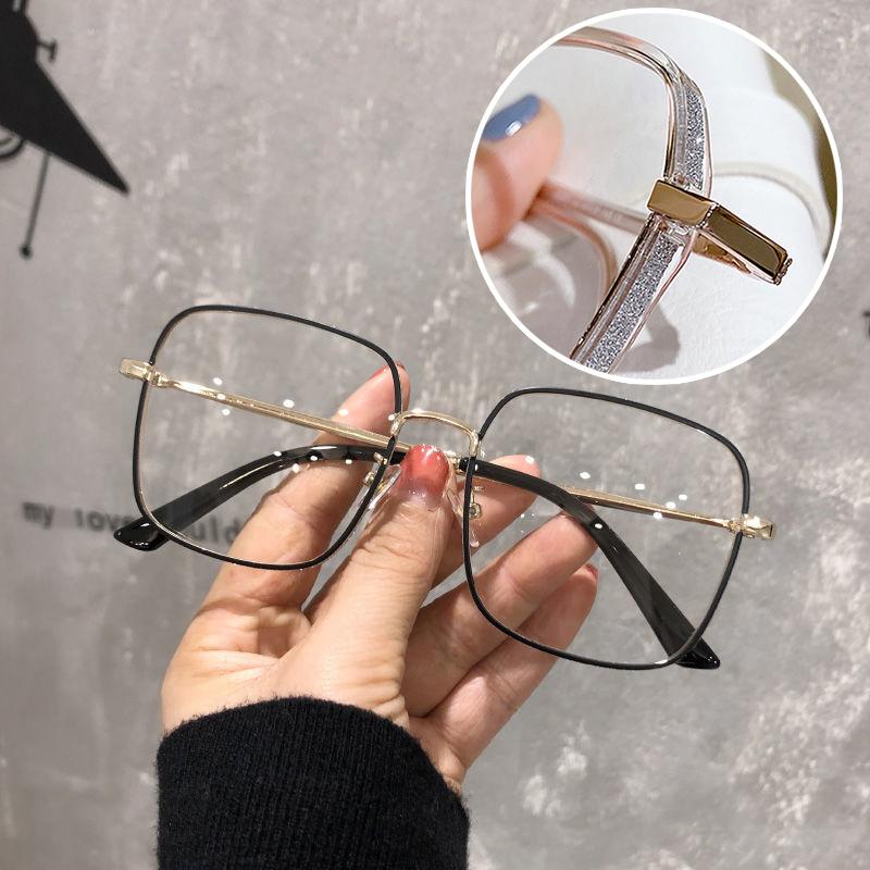 Retro Square Metal Glitter Frames Eyeglasses Female Stylish Optical Myopia Blocking Eyewear Reading Anti-blue Lightweight Glasses
