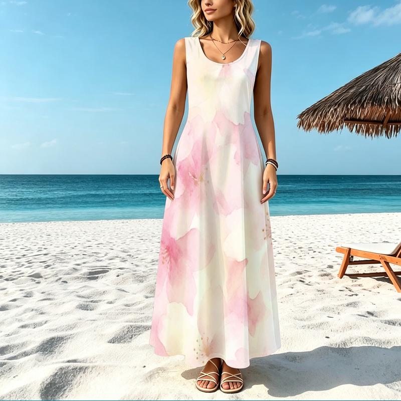 Women's Sleeveless Maxi Dress,Lightweight Flowy Fresh Romantic,Versatile for Daily,Beach Vacation,Date,Summer Outfits