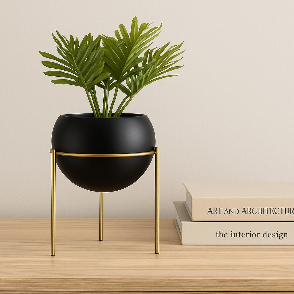Standing Flower Pot 25 Cm Gold Black Loft