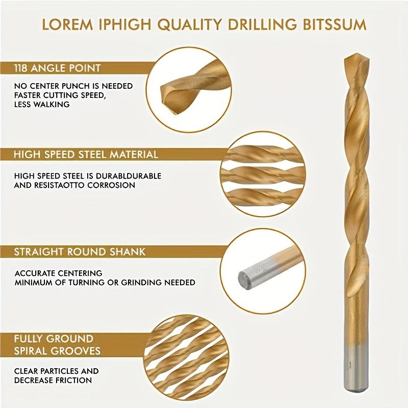 50pcs Titanium Coated High-Speed Steel Drill Bit Set - High-Quality 135° Point, Suitable for DIY Crafts, Woodworking, Engraving, and Jewelry Making