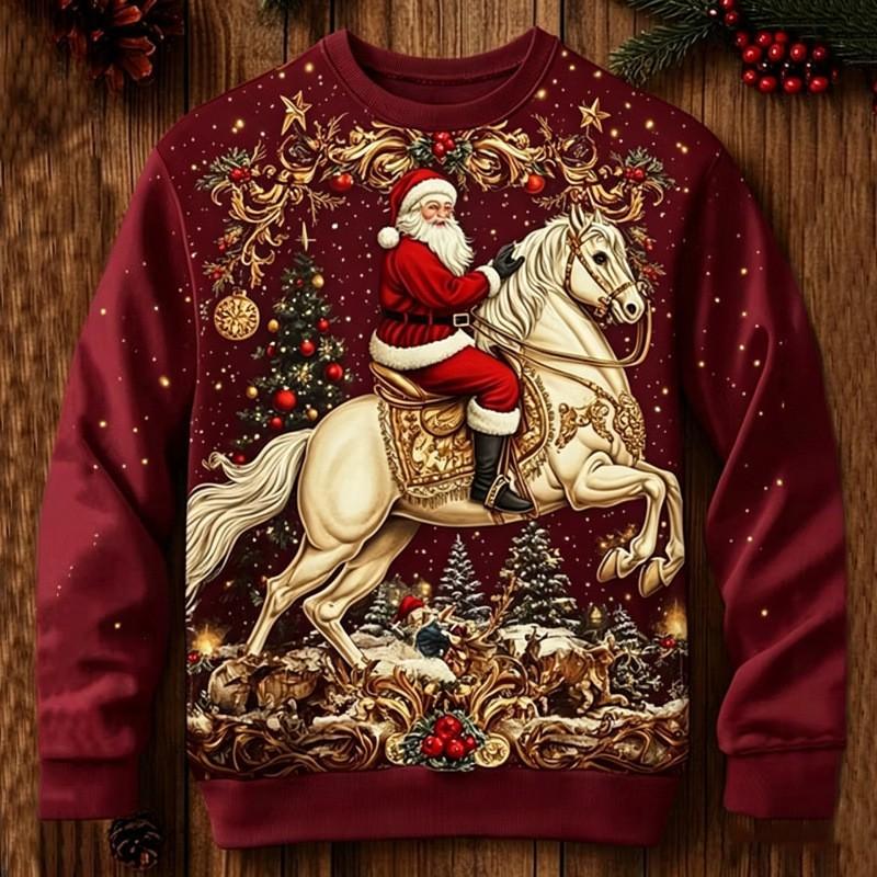 Christmas 3D Print Crewneck Sweatshirt Couples Matching Tops Men Women Casual Fall Pullover