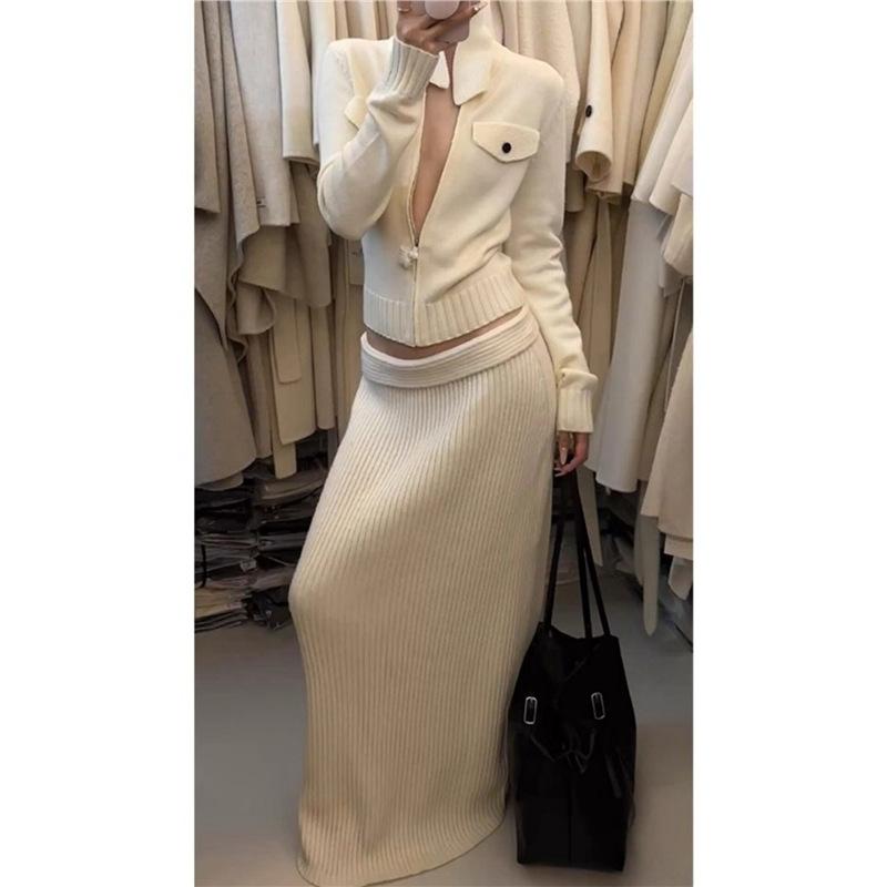 1116, Great-looking Spring Clothes, a Complete Set of White Knitted Coats, Skirts, Salt-based Light Ripe Two-piece Suits, Women's