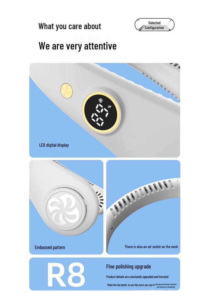 Leafless Neck-Hanging Fan: Portable, Rechargeable, and Powerful for Office and Outdoor Use