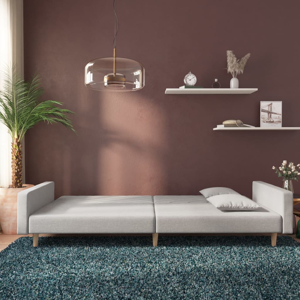 2 Seater Sofa Bed with 2 Pillows Light Grey Fabric