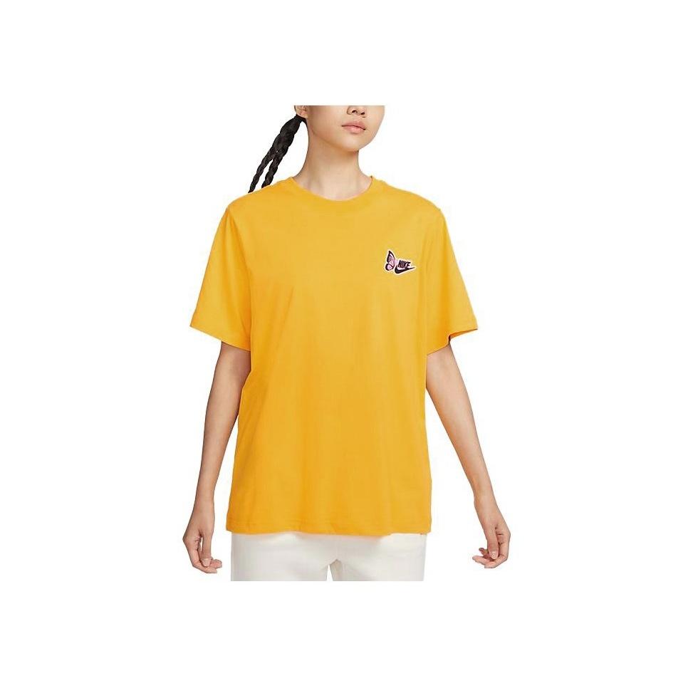 Nike Letter Butterfly Print Vintage Dopamine Embroidery Casual Round Neck Breathable Sports Short Sleeve T-Shirt Women Tops Yellow FD2548-739