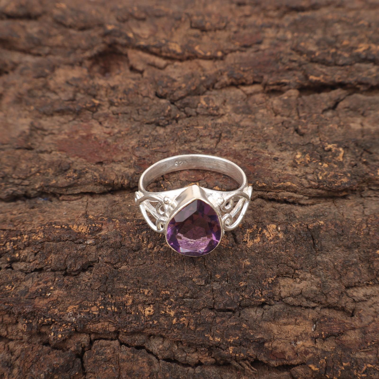 

Аметист Камень Серебро 925 Вечность Заявление Артизан Сестры Подарок Кольцо Ювелирные изделия RR-46-12 8.5