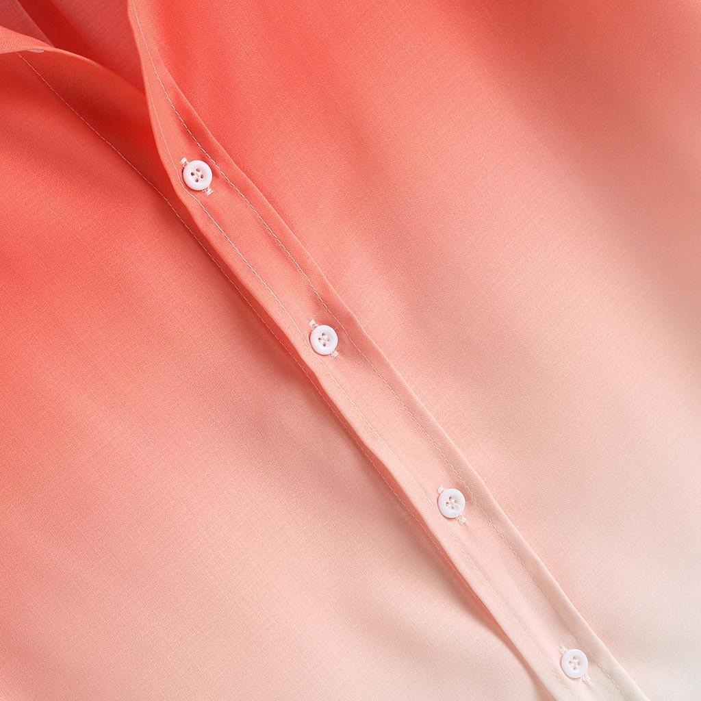 Men's Loose Blouse Breathable Short Sleeve Turn-Down Collar Gradient Shirt