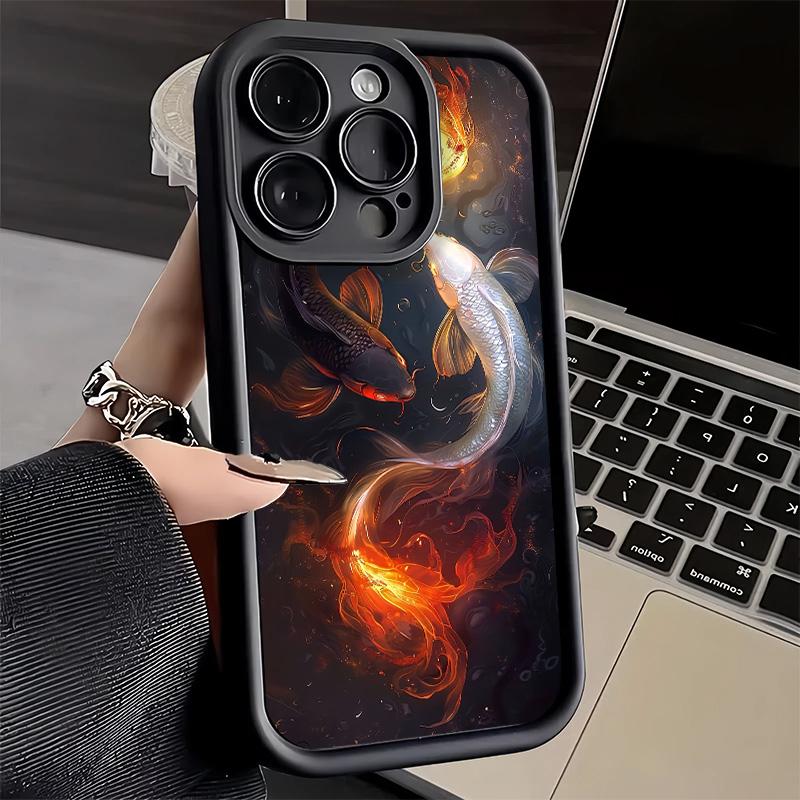 Phone Case for iPhone 17 Air 16E 15 16 Pro Max Golden Carp Lucky Koi Cover 14 Plus 13 12 Mini Soft Shell Silicone Fundas