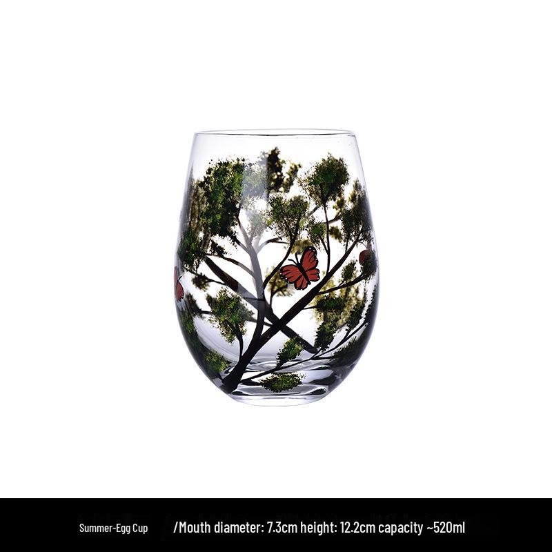 Four Seasons Hand-Painted Crystal Glass Goblet & Egg Cup Set