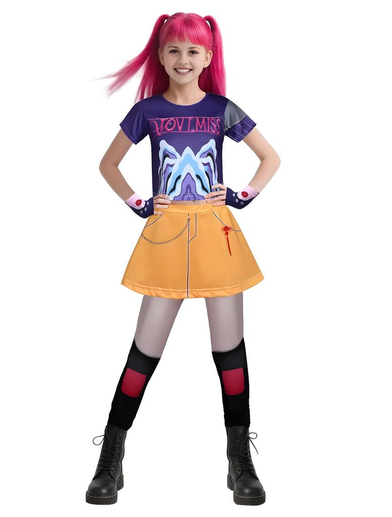 Children's K-Pop Demon Hunter Cosplay Costume with Accessories for Girls - Includes Jacket, Top, and Shorts - Perfect for Halloween