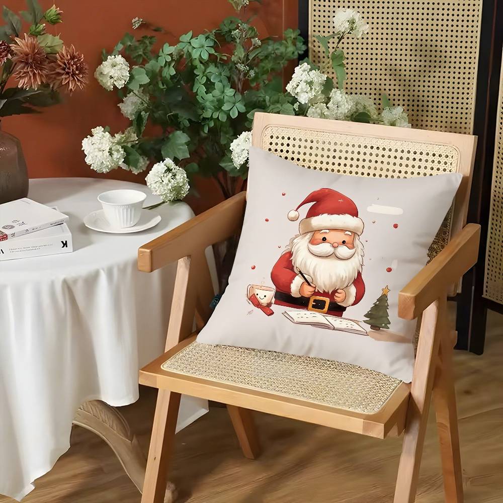 Merry Christmas Pillow Case Holiday Happy Atmosphere Short Plush Double-Sided Printing Home Cushion Cover