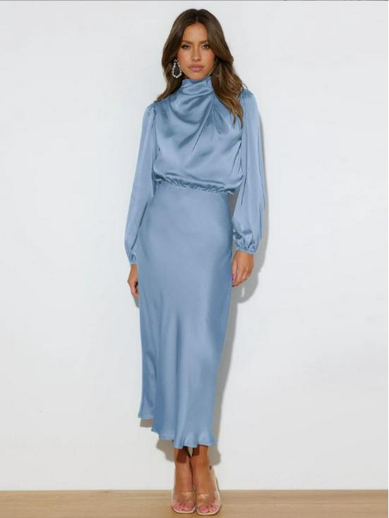 

Элегантное атласное вечернее платье с длинным рукавом для женщин - Коллекция Лето 2023 XL светло-синий