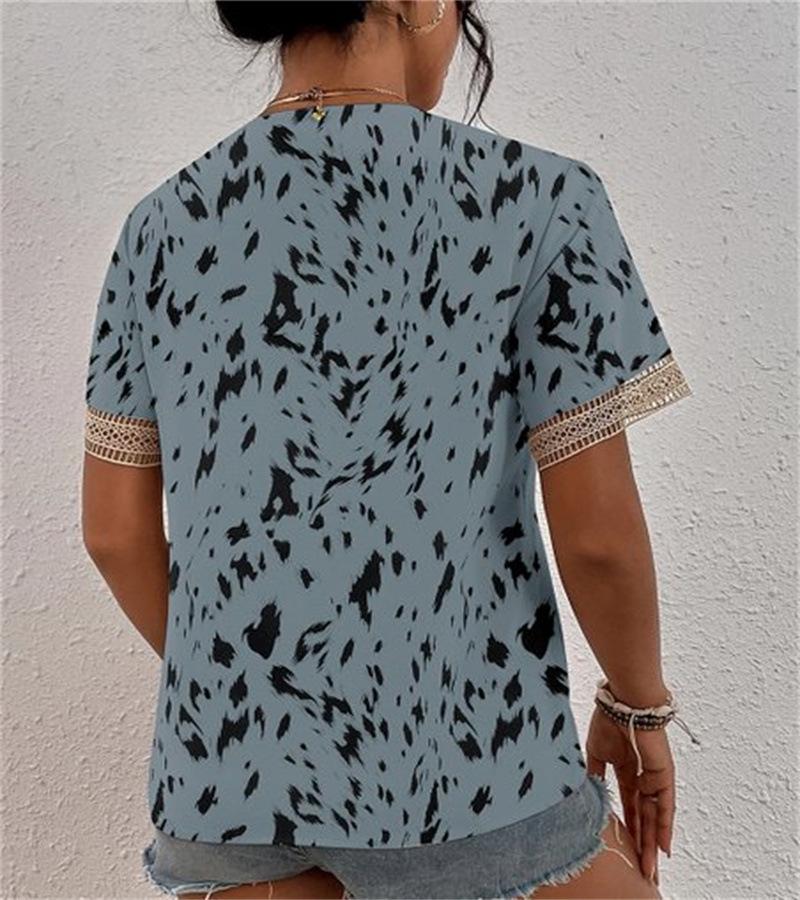 Women's V-neck Lace Loose Short Sleeve Top - Elegant Commute Style