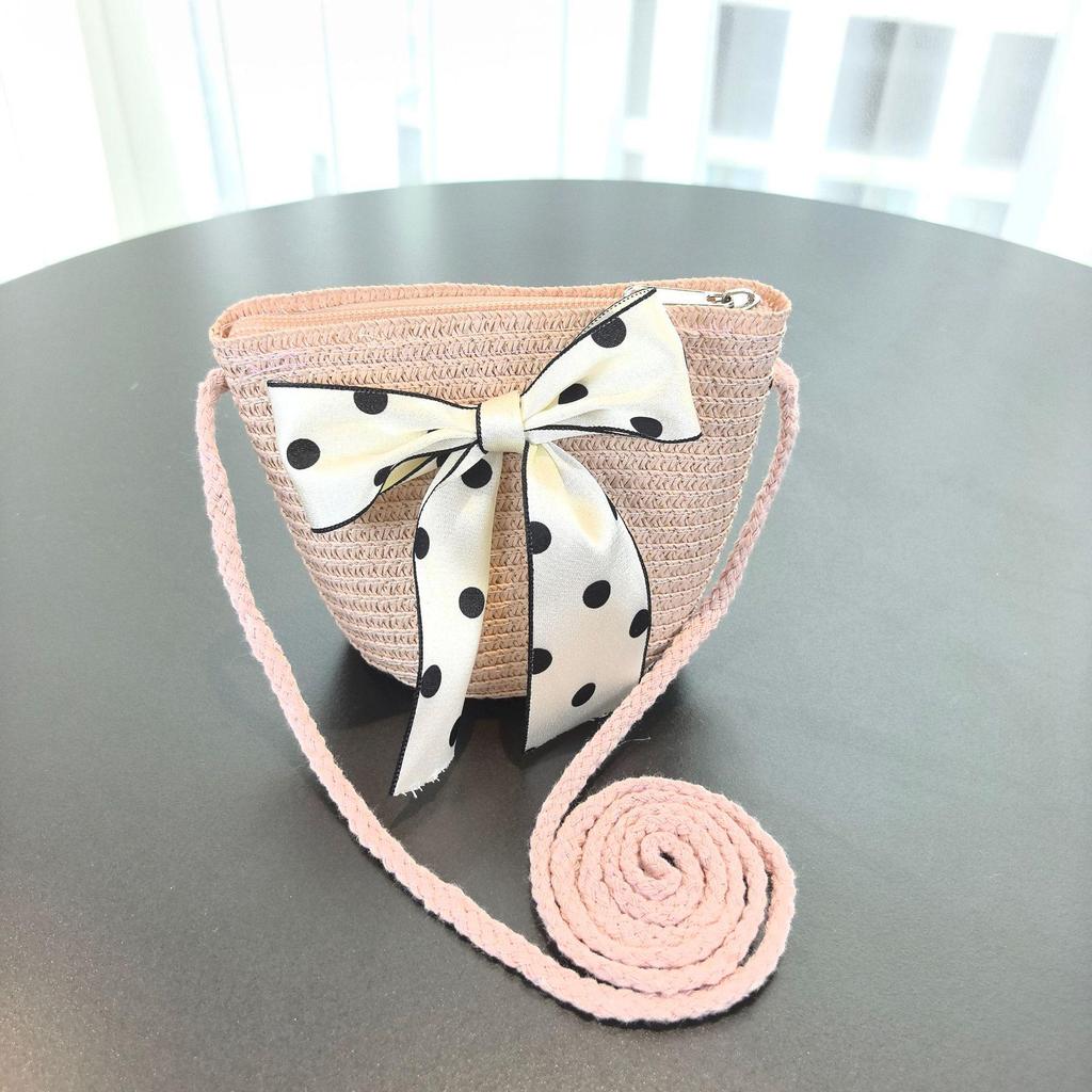 Girls' Korean Style Straw Beach Sun Hat with Sunscreen and Matching Bag