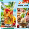1000Pcs Snow Cone Spoon Straws 9.3 Inch Detachable Reusable Long Milkshake Straws for Drinking Ice Cream Coffee Kitchen Stirring