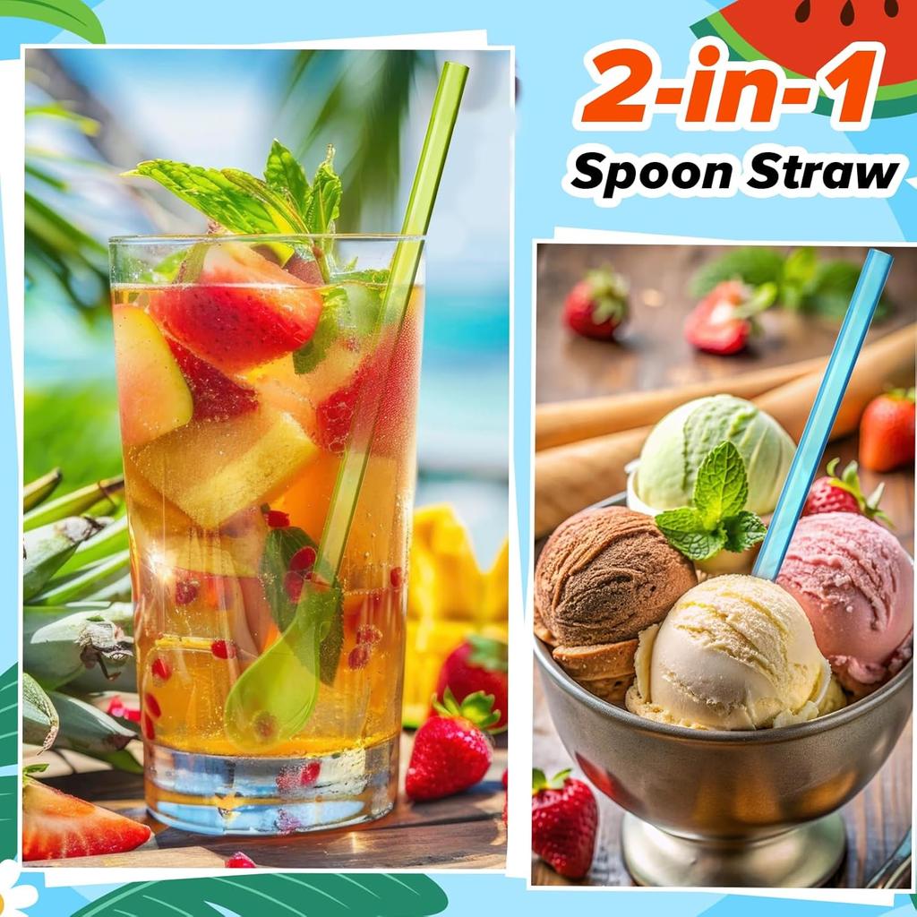 1000Pcs Snow Cone Spoon Straws 9.3 Inch Detachable Reusable Long Milkshake Straws for Drinking Ice Cream Coffee Kitchen Stirring