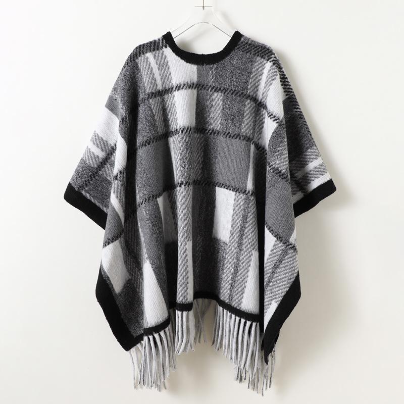 Retro Contrasting Color Plaid Autumn And Winter Men'S And Women'S Double-Sided Shawls With Imitation Cashmere High-End Warm Fringed Scarf Cape