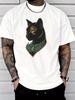 White Unisexs Tee Stylish Bastet Cat Scarab Art Print Crew Neck Cotton Short Sleeve Retro Male Street Summer Soft Daily Casual Wear
