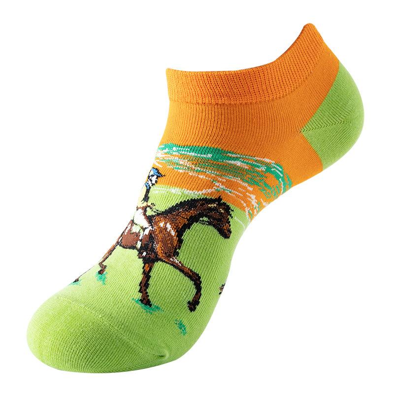 Spring Summer Socks Cute Funny Harajuku Cartoon Men Boat Oil Painting Food Casual Cotton Short Socks for Female Sox