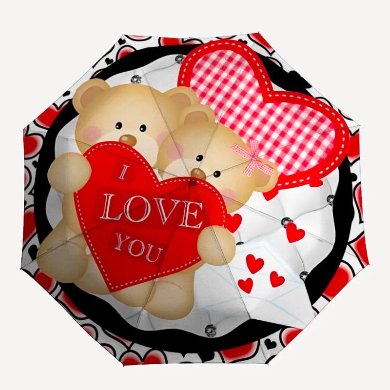 

1pc Teddy Bears Love Heart Automatic Open/Close Umbrella, Compact Travel Umbrella, 8-Rib Sturdy Frame - Ideal Gift for Friends yy251118043