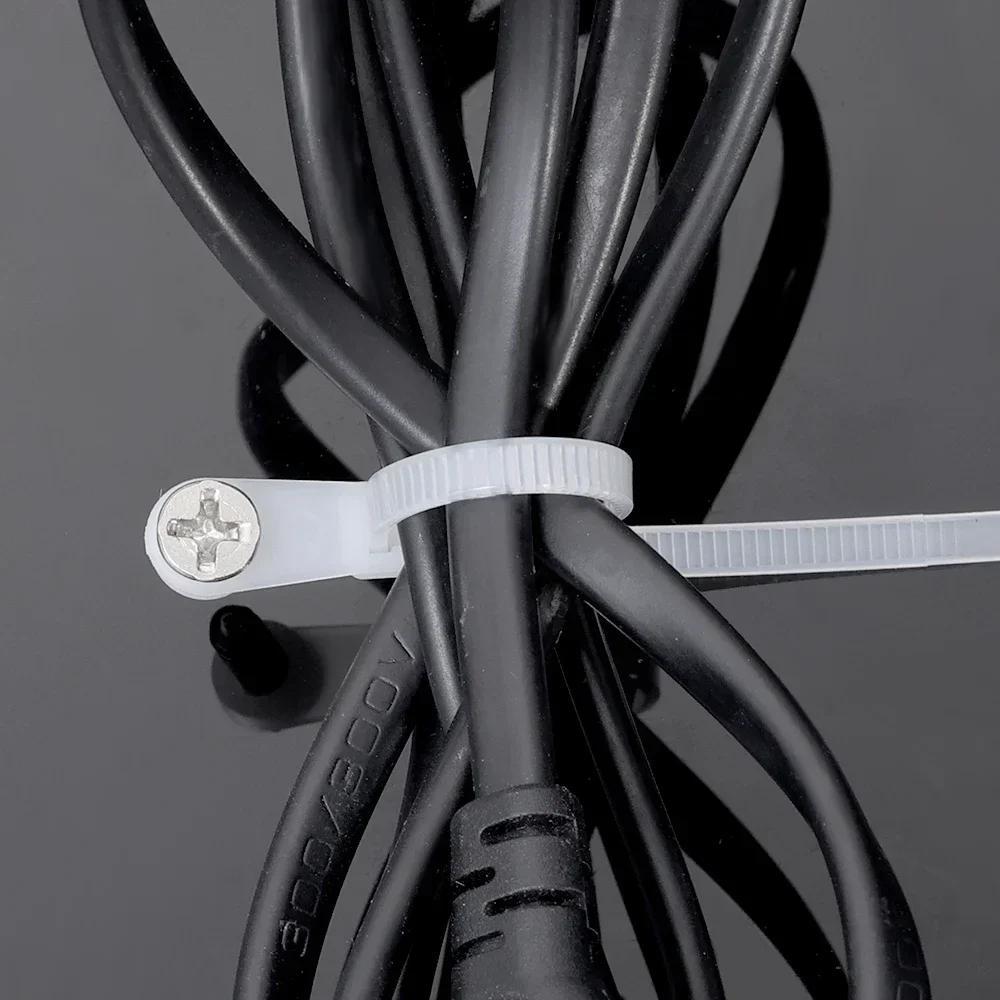 100pcs Creative Nylon Cable Ties with Screw Mounting Holes, Self-Locking Loop Strapping, DIY Office Cable Harness Organizer