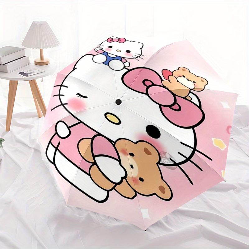 Hello Kitty,Bow Automatic Folding Umbrella-Simple 8-Rib Design, Bright Cartoon Pattern, Durable Iron Frame, Suitable For Travel, Outdoor, Be