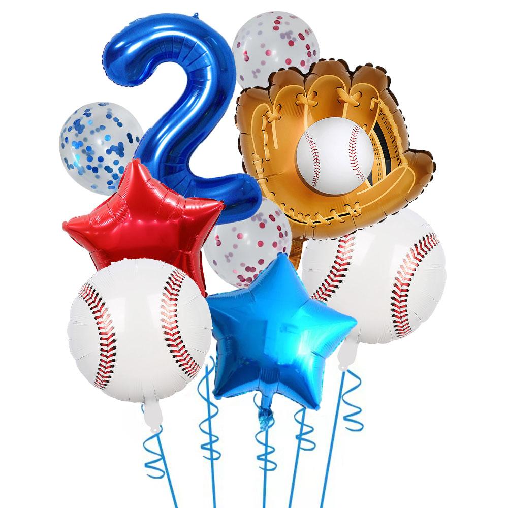 9pcs Baseball Themed Aluminum Foil Balloon Set 32inch Digital Pentagram Glitter Ball Children's Birthday Party Decoration
