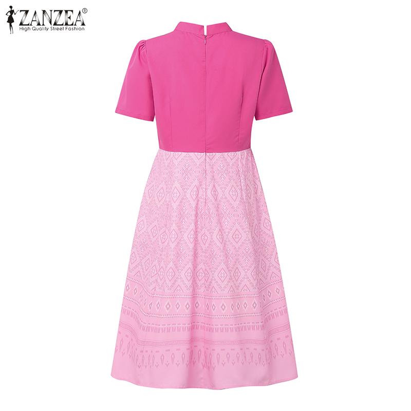 ZANZEA Women Casual Summer Short Sleeve Patchwork Print Dress