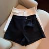 2024 Spring/Summer Women's High Waist Slimming A-line Black Elastic Hot Pants Shorts