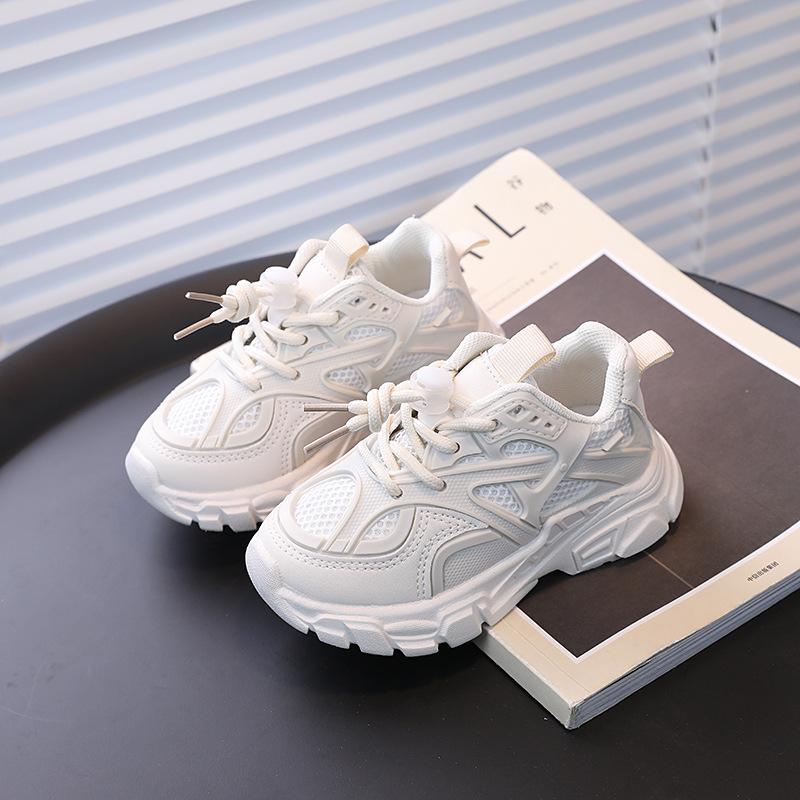 Breathable Children's Running Shoes – Spring/Autumn 2026 Style, Double Mesh, Casual White Dad Shoes for Boys