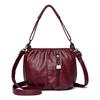 Solid Color Small Water Bucket Handbag Zipper Compartments Soft Pu Wear Casual