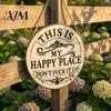 Metal Art for Garden Funny Sign, This Is My Happy Place Vintage Decor, Farmhouse Outdoor Weather Resistant Yard Signs Art, Round Welcome Sign