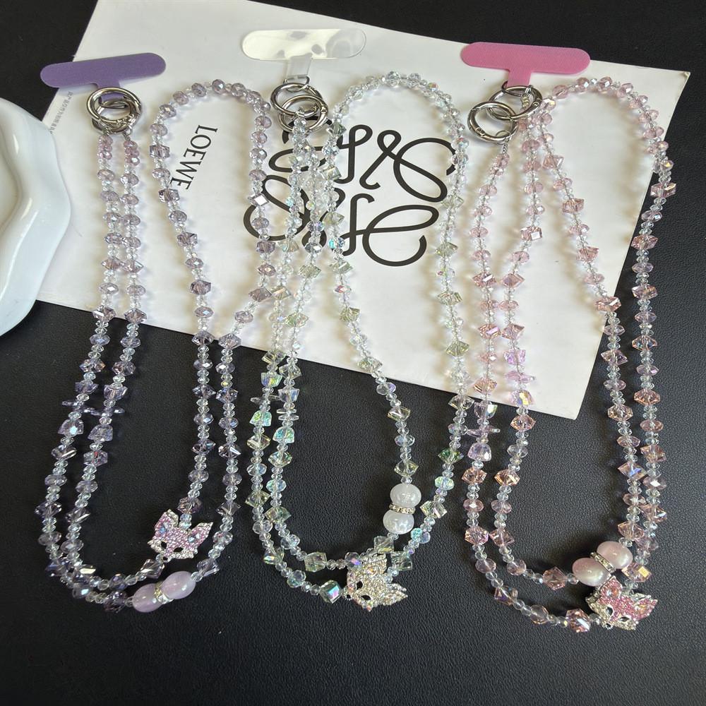 Water Diamond Fox Phone Necklace With Pvc Chain For Fashionable Case Decoration