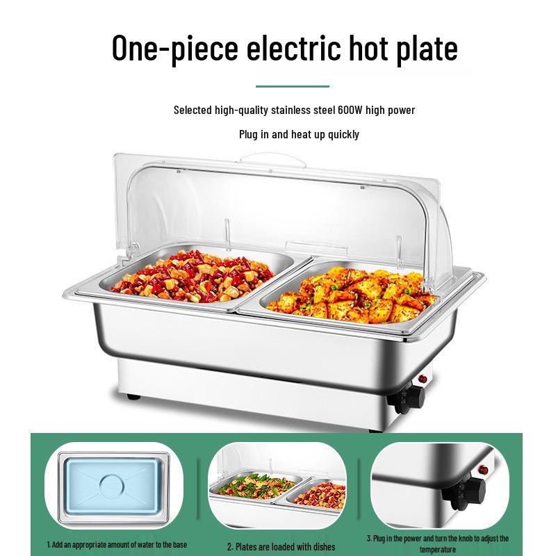Stainless Steel Electric Chafing Dish with Visible Flip-Top for Buffet & Breakfast