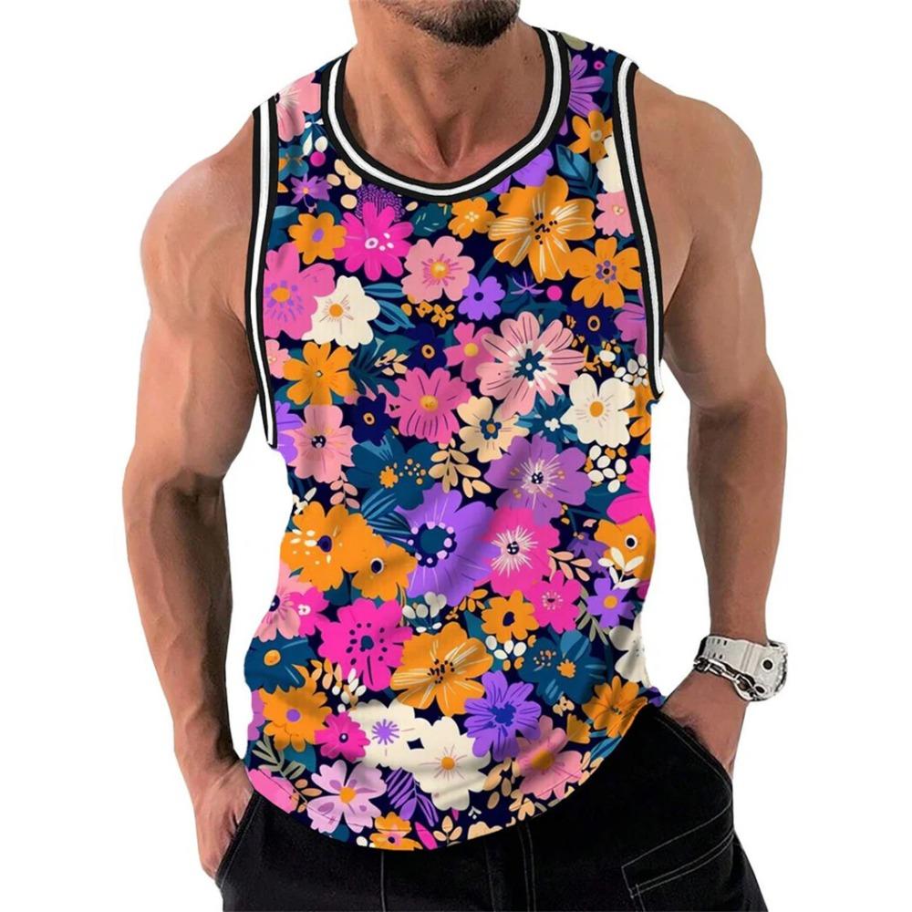 Modisches Floral Graphic Tanktop für Herren Trend Sommer Ärmellos 3D-Blumenaufdruck Weste T-Shirts Locker Streetwear Atmungsaktive Oberteile