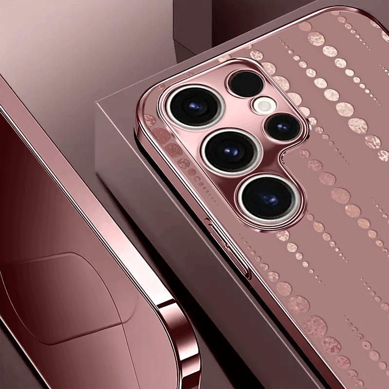 Custodia in Vetro Temperato Metallizzata con Fantasia a Strisce per iPhone 17 Pro Max 11 12 13 14 15 16 Pro 15 14 Plus 17 Air 17E Cover