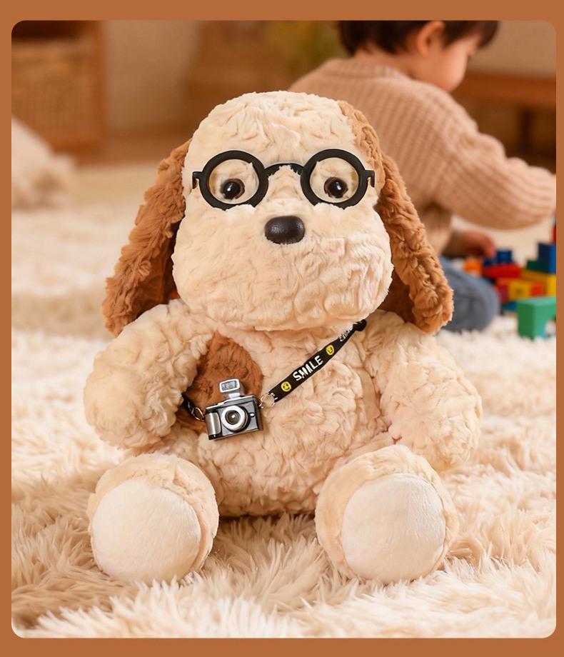 Cute Egg Tart Dog Plush Toy with Glasses - Palm-Sized Cloth Doll for Girls