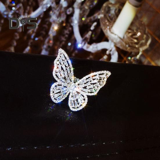 Pierścionek damski Hollow Out Butterfly Shape Rhinestone Alloy Regulowany pierścień otwierający Bankiet Party Wedding Jewelry